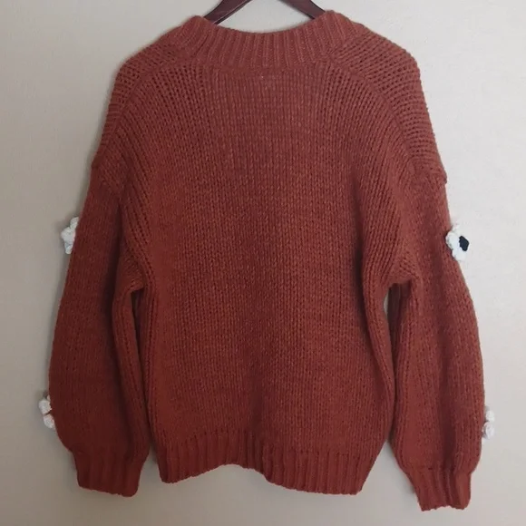 Maeve Anthropologie Chunky 3D Floral Knit Cardigan Sweater OS Boho Oversized - Picture 13 of 16